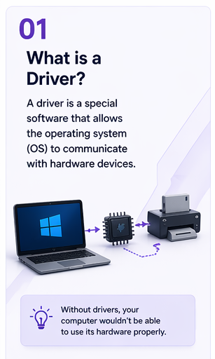 What is a driver — a special software that helps the operating system communicate with hardware devices