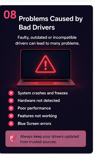 Problems caused by bad drivers — system crashes, hardware not detected, poor performance