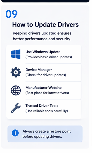 How to update drivers — Windows Update, Device Manager, manufacturer website, trusted tools
