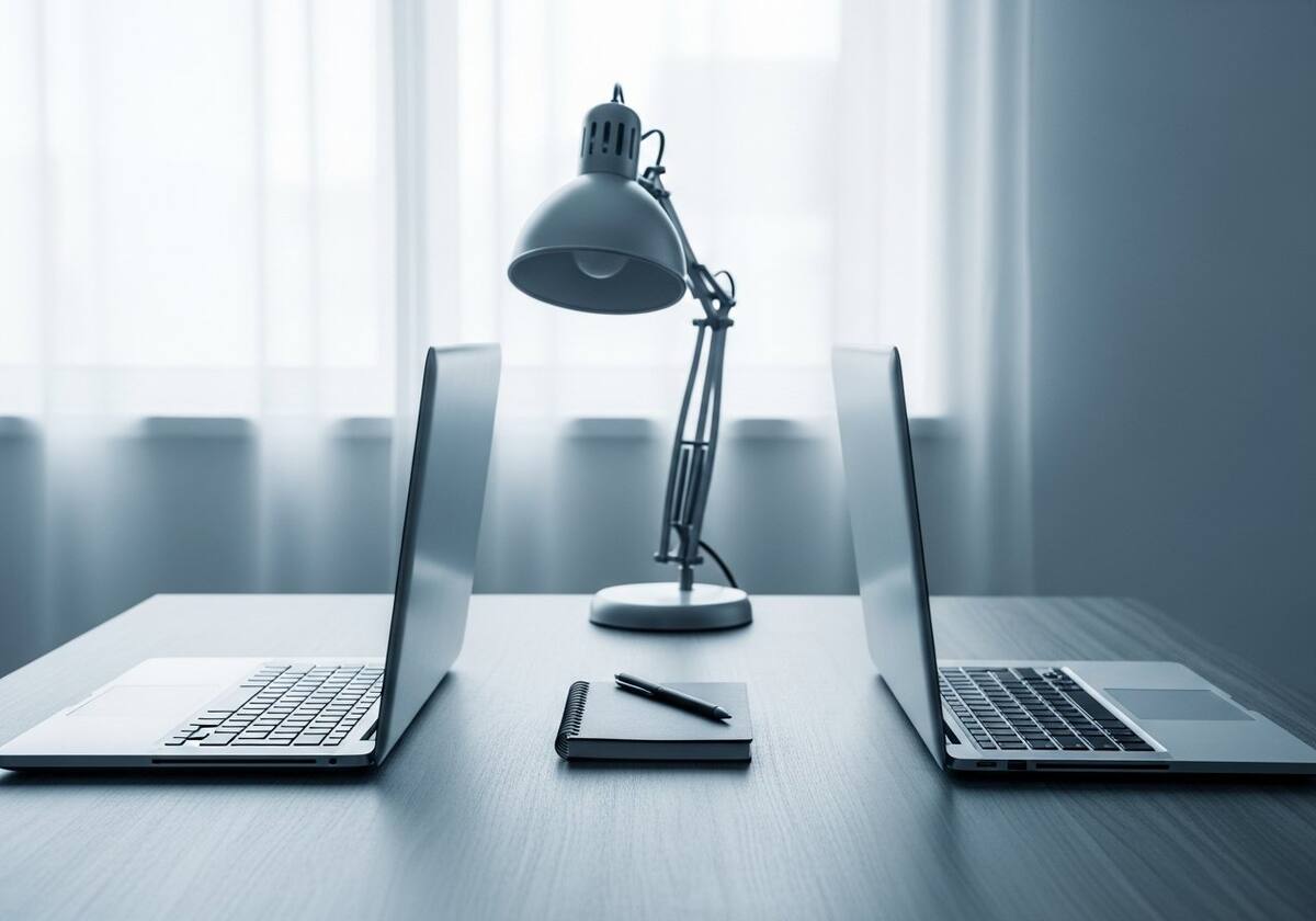 Two computers on a desk