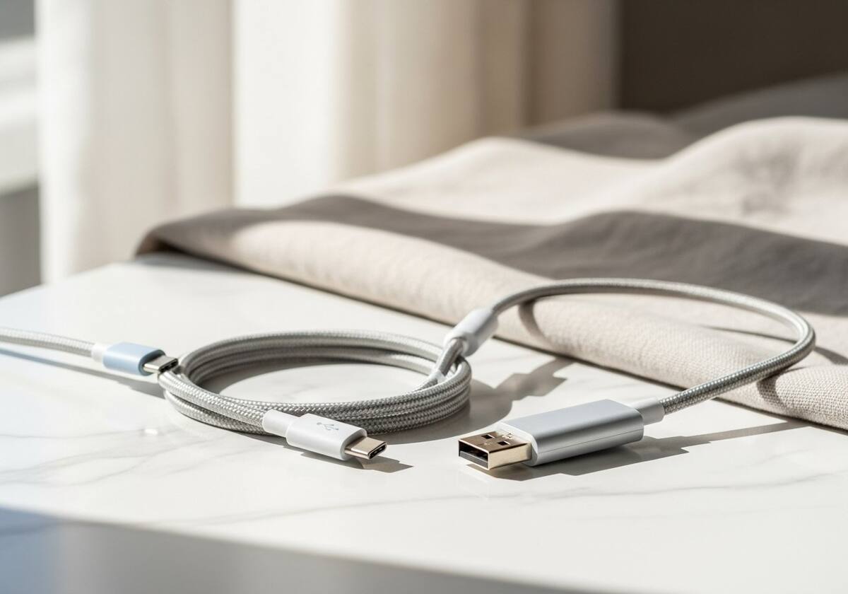 A USB cable plugged into a laptop
