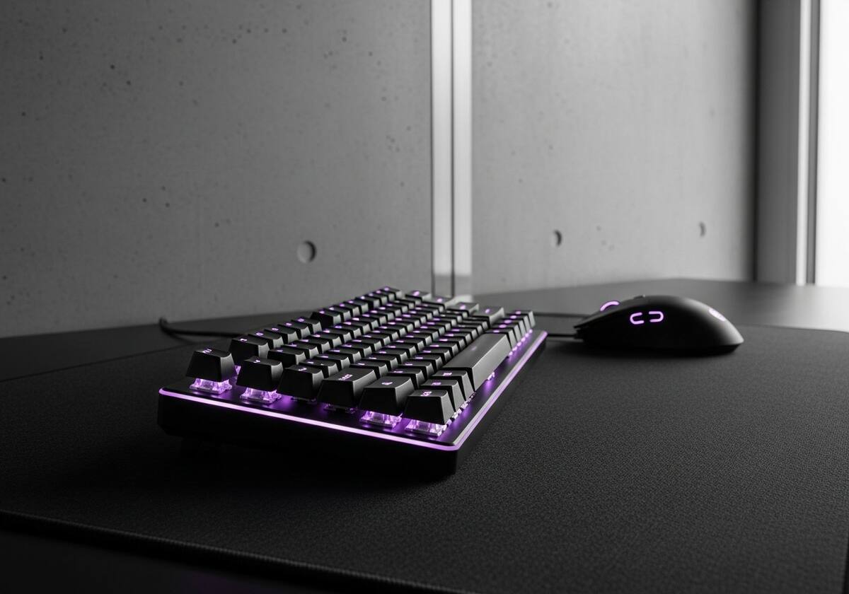 A modern keyboard and mouse on a clean desk