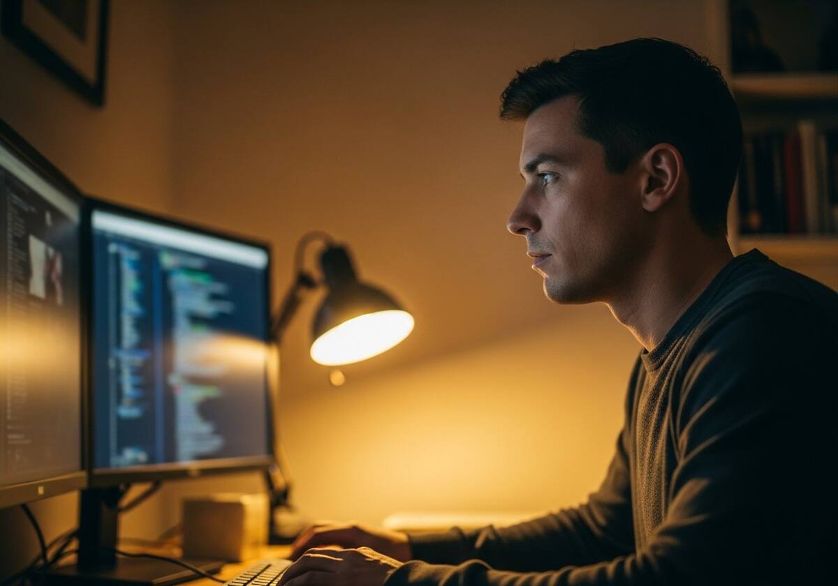 A person working at a computer illustrating user-mode driver isolation