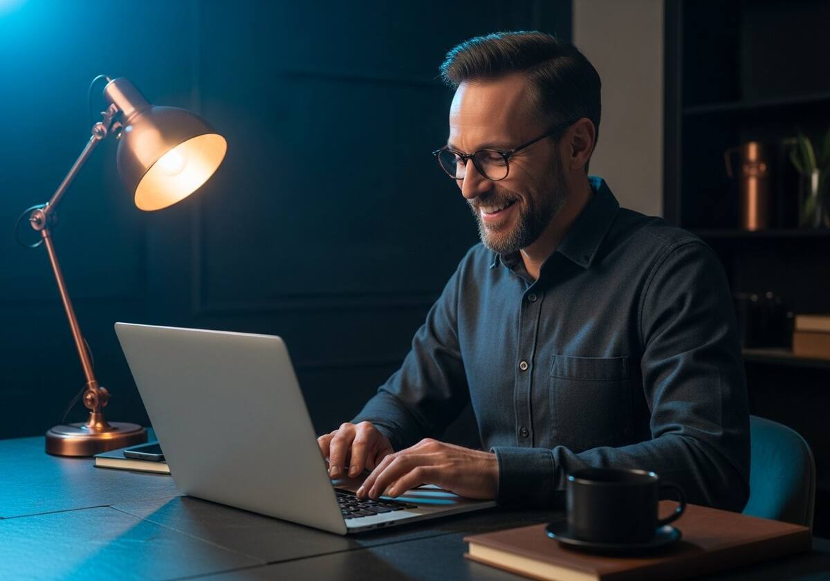 A friendly tech support professional helping at a desk
