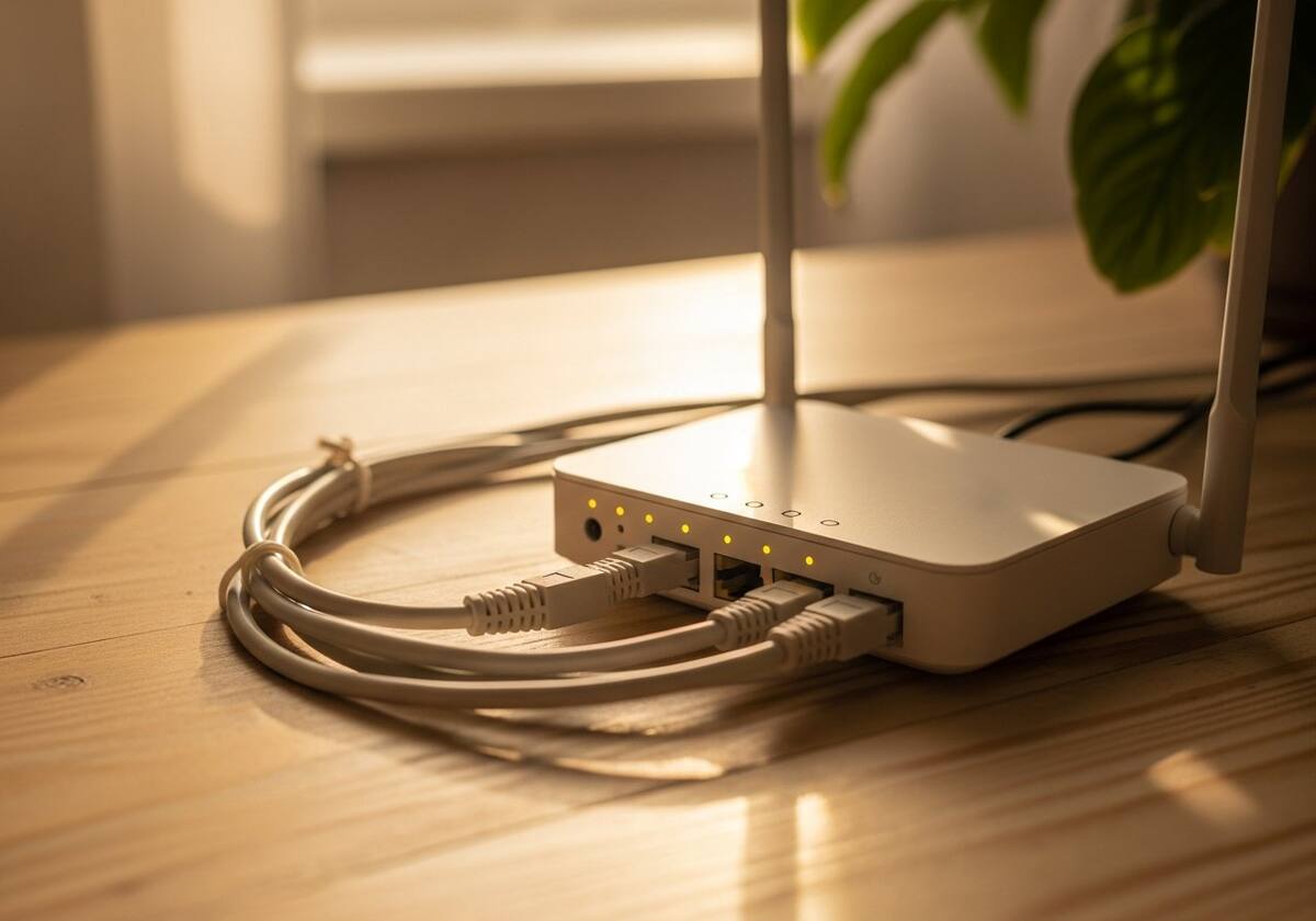 Network cables and a router representing virtual network routing
