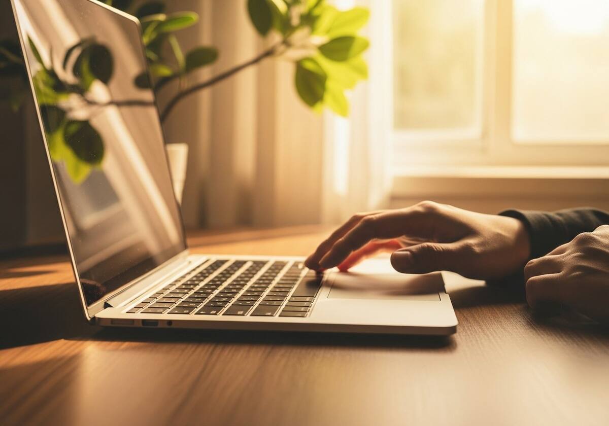Working on a laptop
