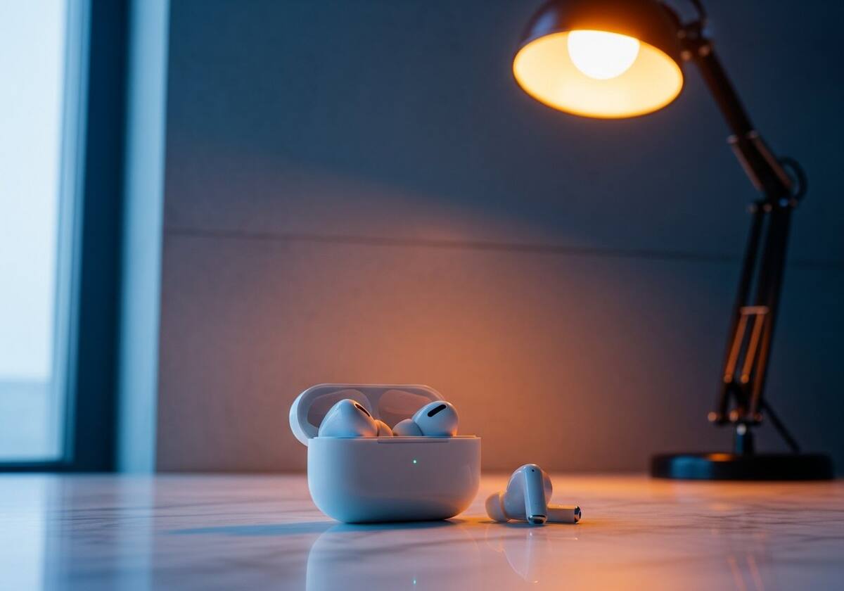 Wireless earbuds in their charging case