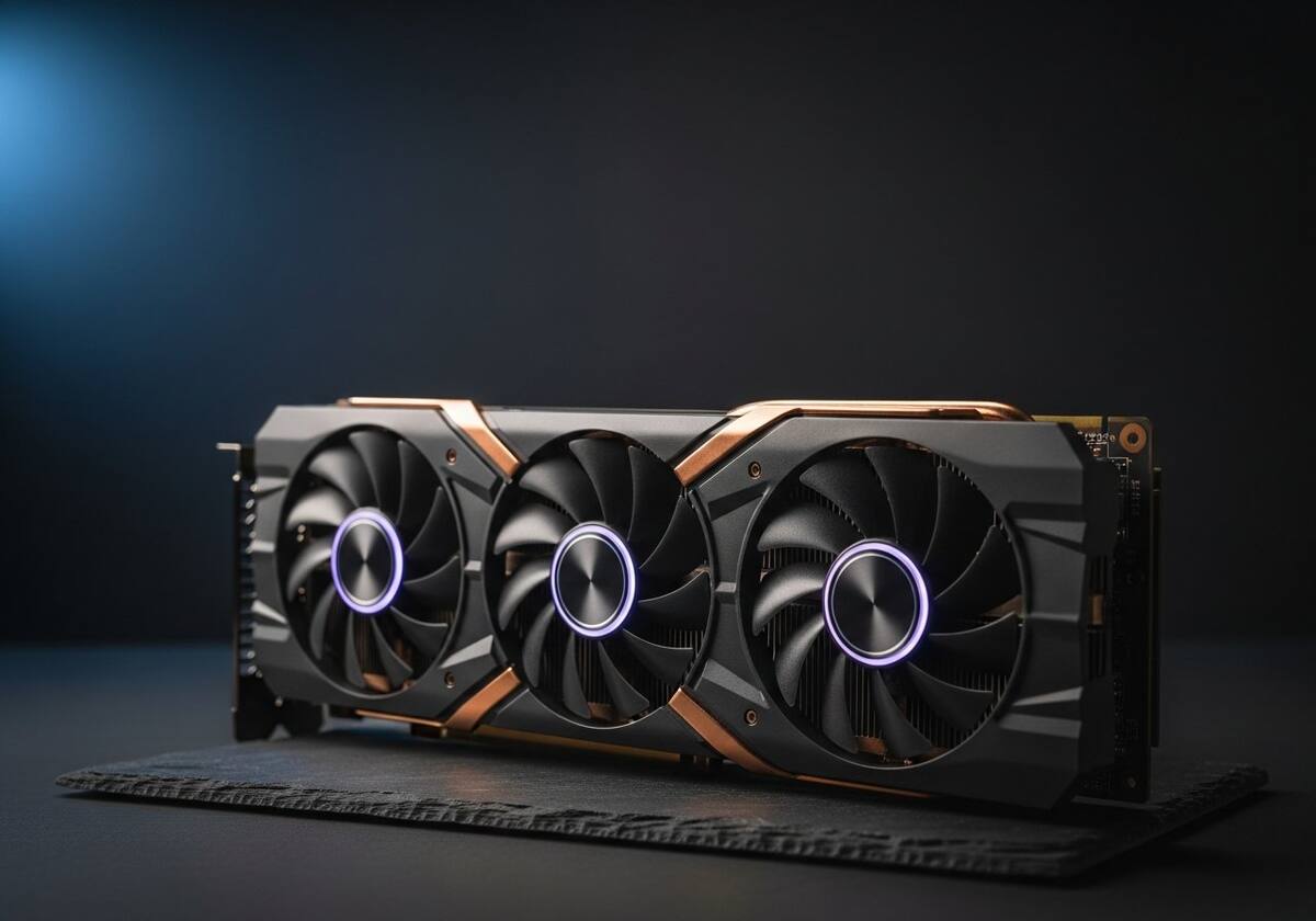 A modern graphics card with cooling fans